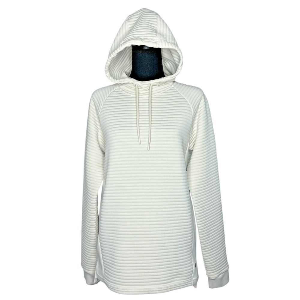 Apana Women's Athletic Ribbed Pullover Hoodie Sweatshirt, Cream, Size S, 100% Po